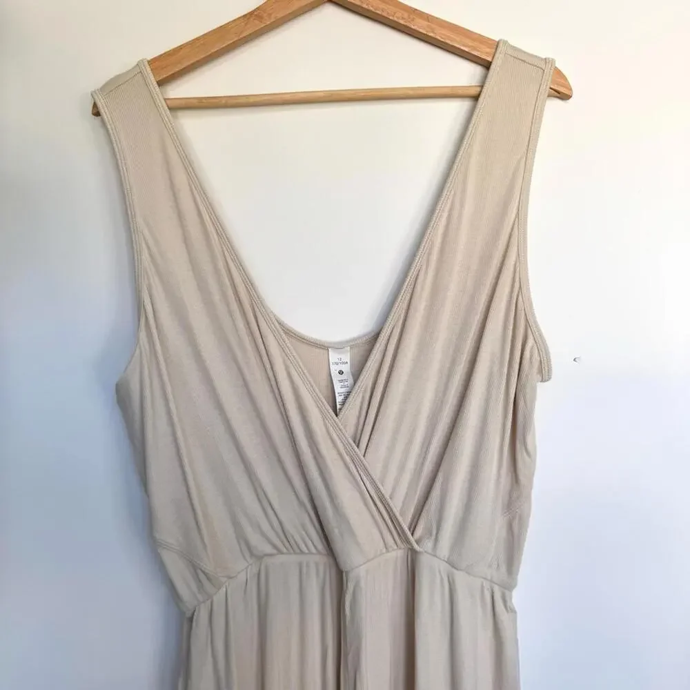 Lululemon Cropped Wide-Leg Ribbed Jumpsuit - Natural Ivory - 12